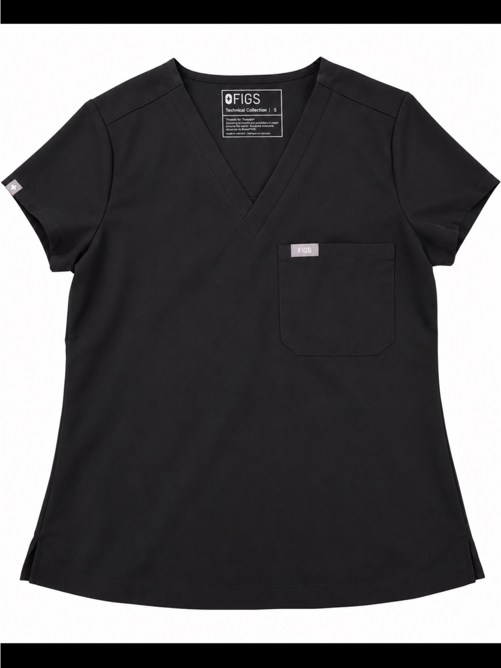 FIGS Black Women's V-Neck Short Sleeve Scrub Top